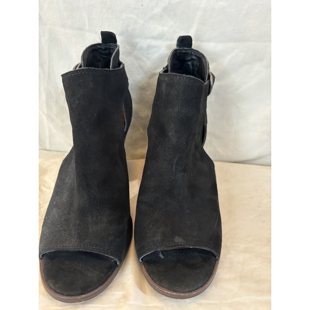 Lucky Brand Marino Peep Toe Leather Heeled Bootie size 8.5 black suede